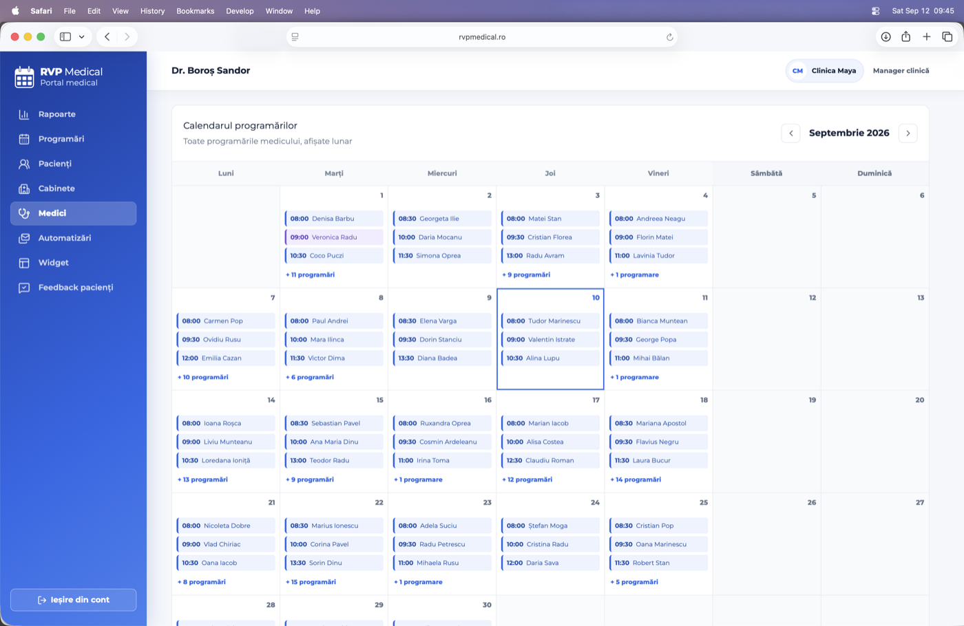 Calendarul programărilor unui medic în RVP Medical